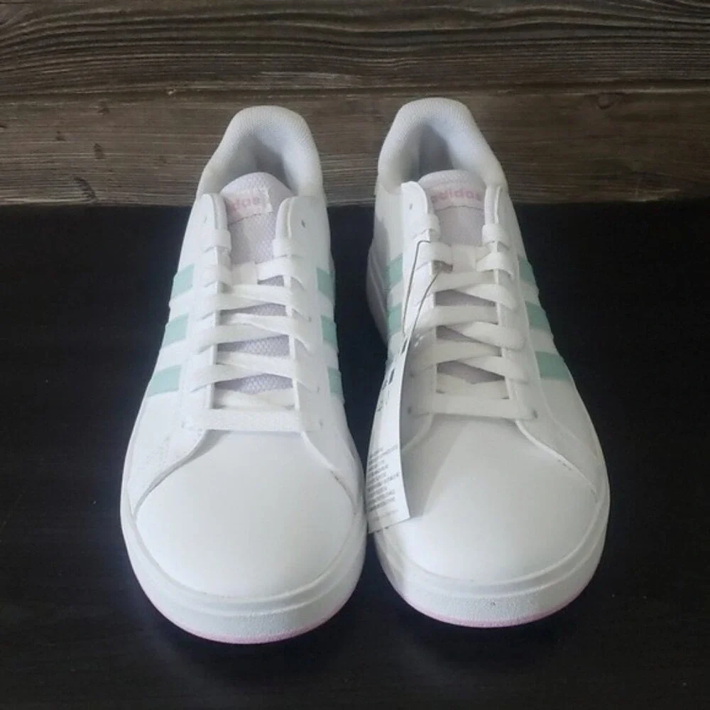 Adidas Grand Court‎ 2.0 Kids Size 7 White Mint Tennis Sneakers Streetwear Sporty